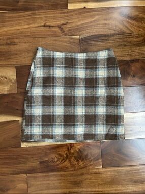 Plaid Mini Skirt in Brown and Cream
